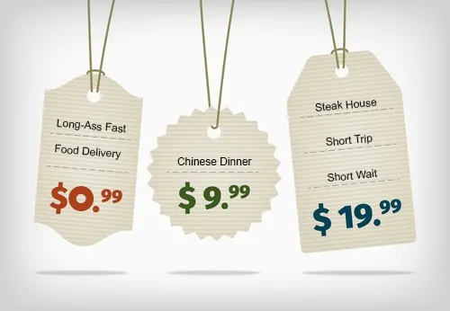 Price tags reflecting value of different kinds of deliveries