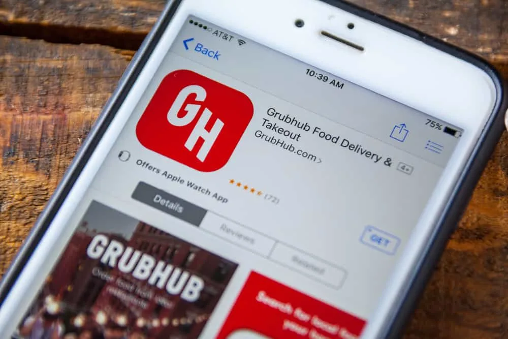 Image of Grubhub logo in search results on an iPhone screen