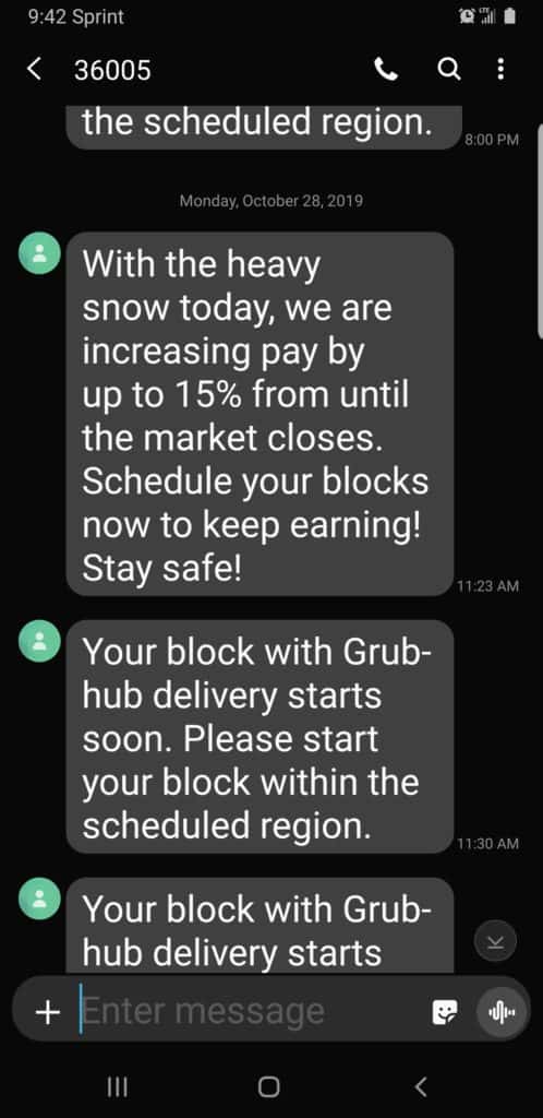 Screenshot of Grubhub promotion offering "up to" 15% in increased pay. 