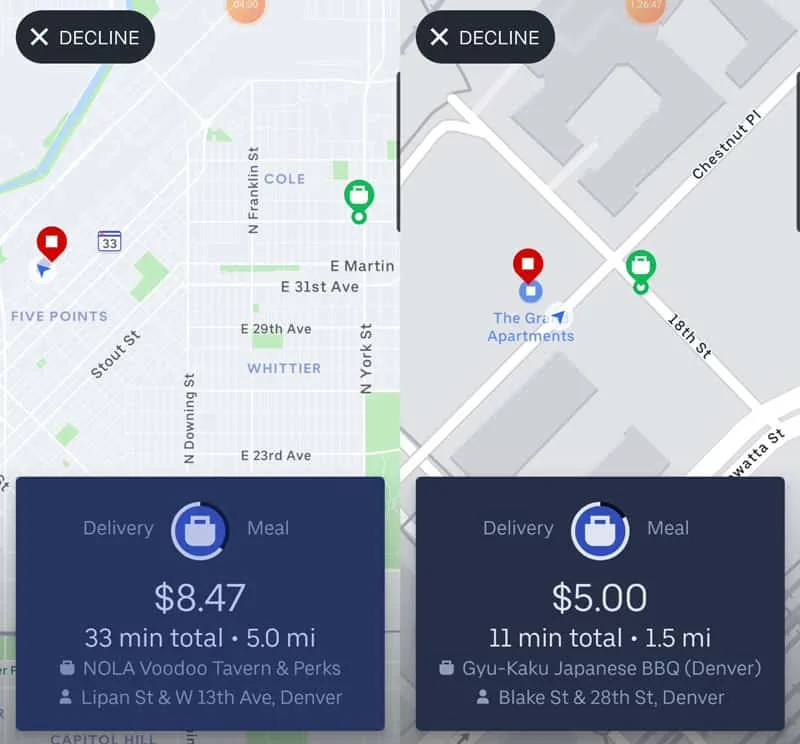 Two different Uber Eats delivery offers - which would you take?