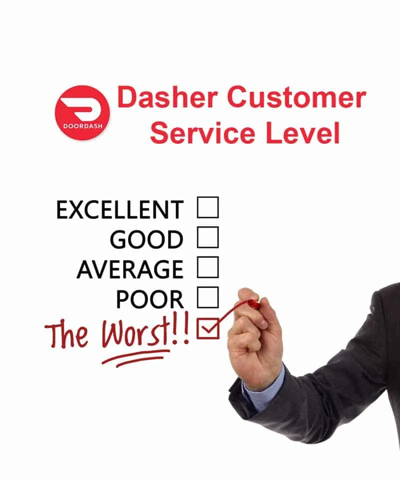 Doordash Dasher customer service level rating scale with someone checking off "the worst"