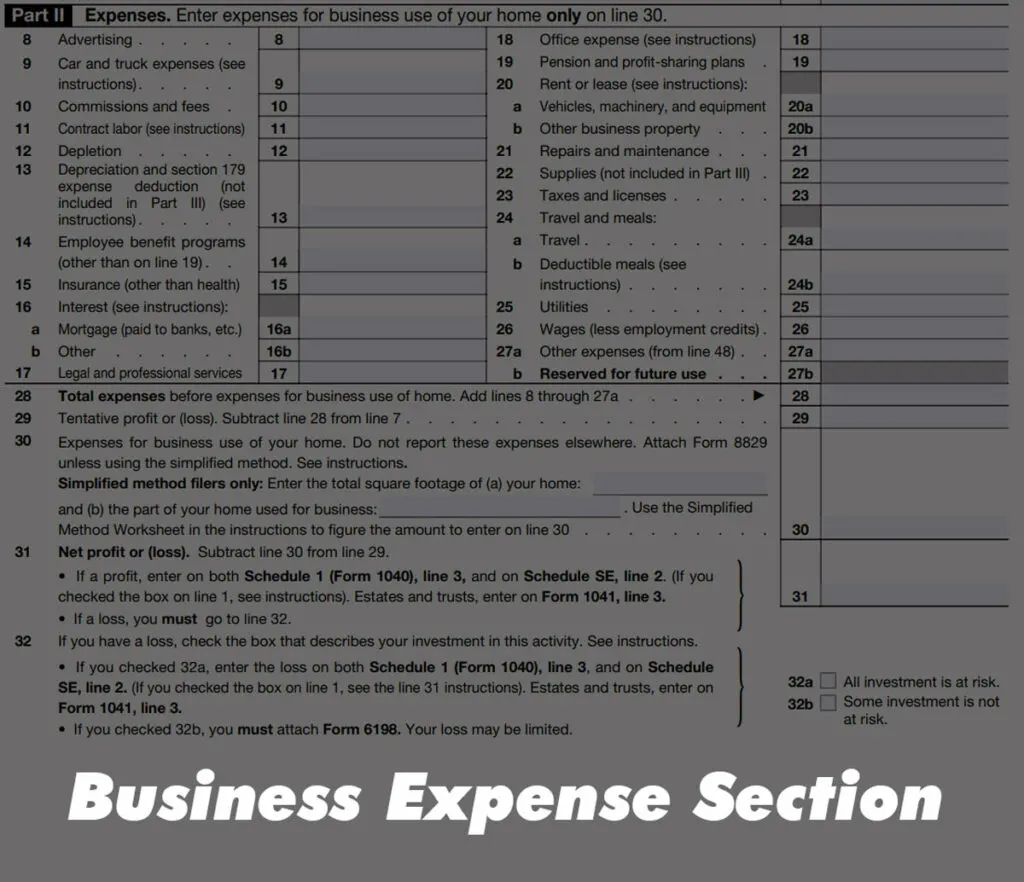 Business Expense Section of IRS Schedule C