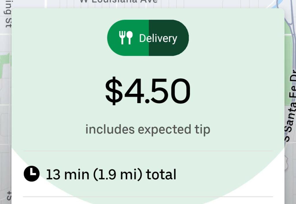 Screenshot of Uber Eats offer that gives an expected amount with an explanation that it includes expected tip.