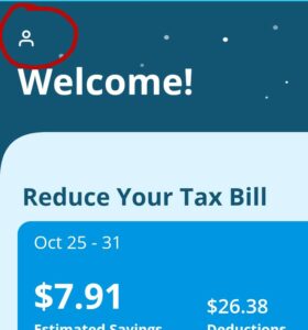 Screenshot of the profile icon on the top of the home screen of the Stride Tax icon, where the icon is circled in red.