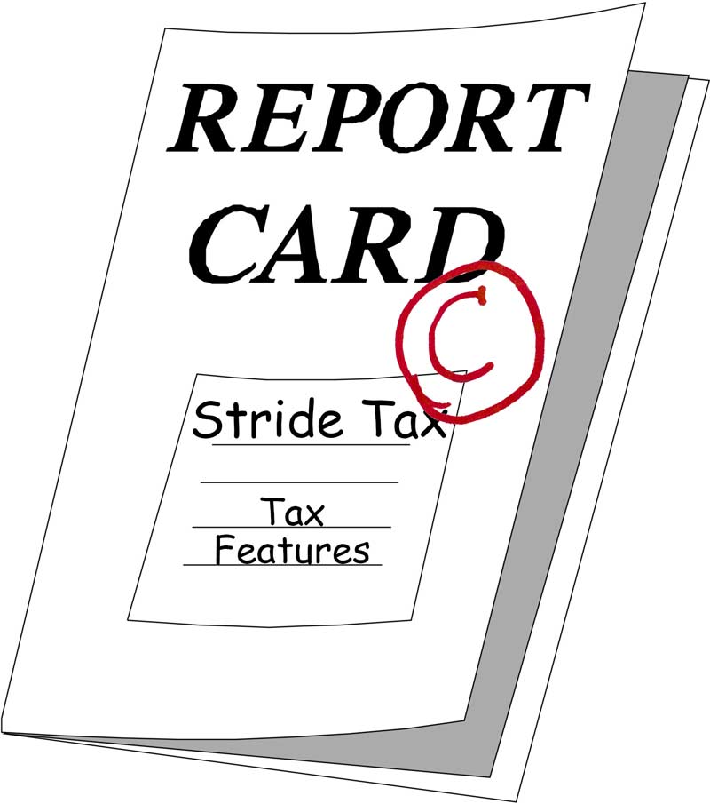 Report card form for Stride Tax and its Tax Features with a red circled grade C.