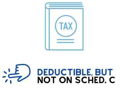 Line drawing of a thick tax book with the caption Deductible but not on Schedule C.