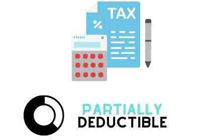 icons of a tax form, pen and calculator with the caption Partially Deductible.