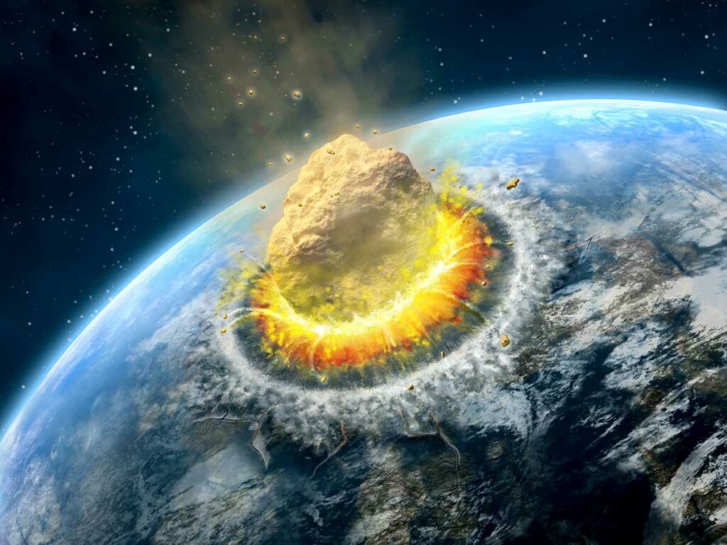 tax impact from Uber Eats earnings as illustrated by an asteroid impacting planet Earth.