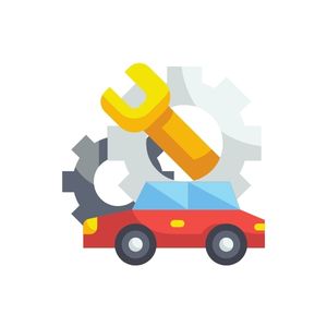 Car maintenance concept illustrated by a drawing of a car with a wrench and gears in the background.
