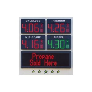 Picture of a gas station sign with several price levels, for Unleaded, Premium, Mid-Grade and Diesel.