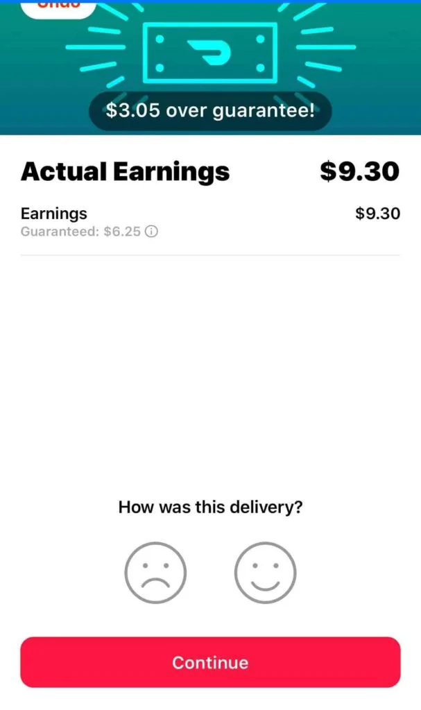 Screenshot of an actual earnings screen for a delivery that paid over guarantee from the old Doordash paymodel.