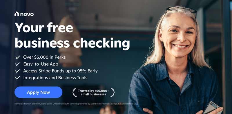 Sponsored image of a woman smiling and a caption that reads: Novo - your free business checking.