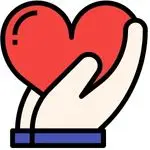 Great customer service illustrated by a graphic of two hands holding a heart.