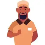 Graphic of a delivery driver dressed professionally in a tan polo and hat.