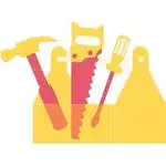 Graphic illustration of several tools in a tool box.
