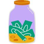 Saving for taxes and expenses illustrated by graphic image of a jar filled with several bills.